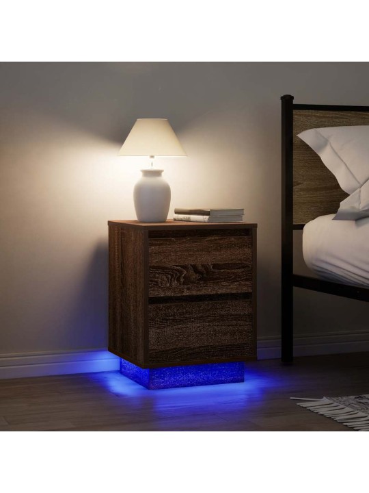 Yöpöytäkaapit led-valoilla 2 kpl ruskea tammi 38x34x50 cm