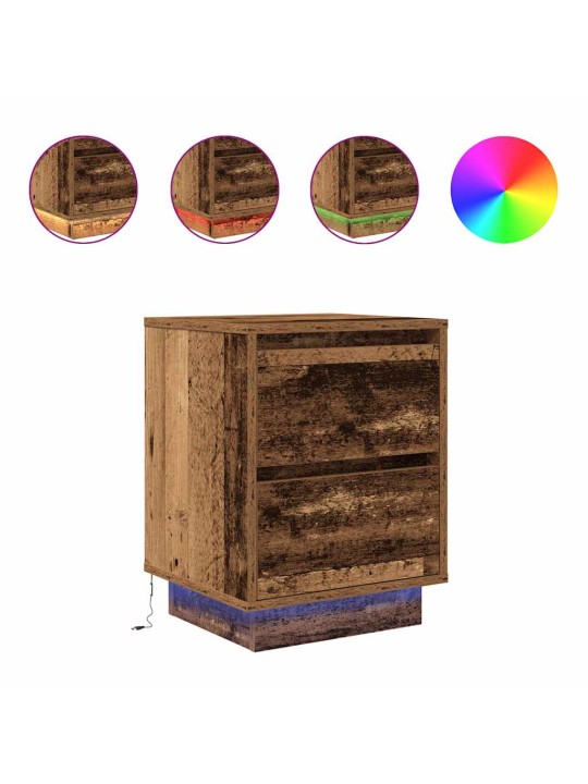 Yöpöytäkaapit led-valoilla 2 kpl vanha puu 38x34x50 cm