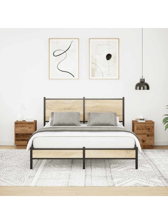 Yöpöytäkaapit led-valoilla 2 kpl vanha puu 38x34x50 cm