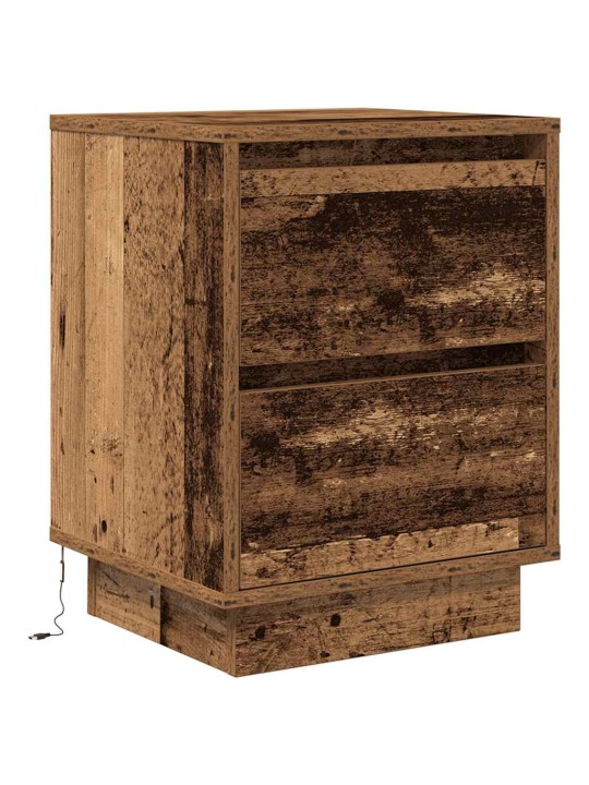 Yöpöytäkaapit led-valoilla 2 kpl vanha puu 38x34x50 cm