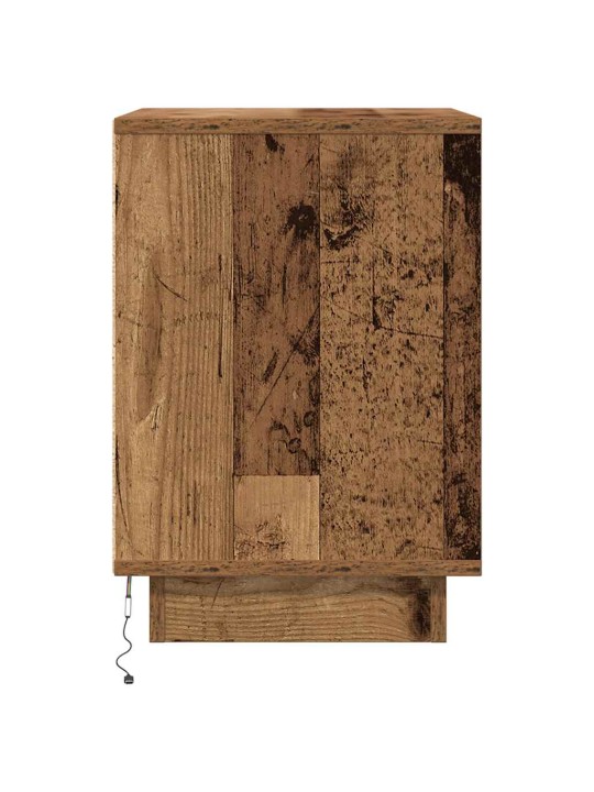 Yöpöytäkaapit led-valoilla 2 kpl vanha puu 38x34x50 cm