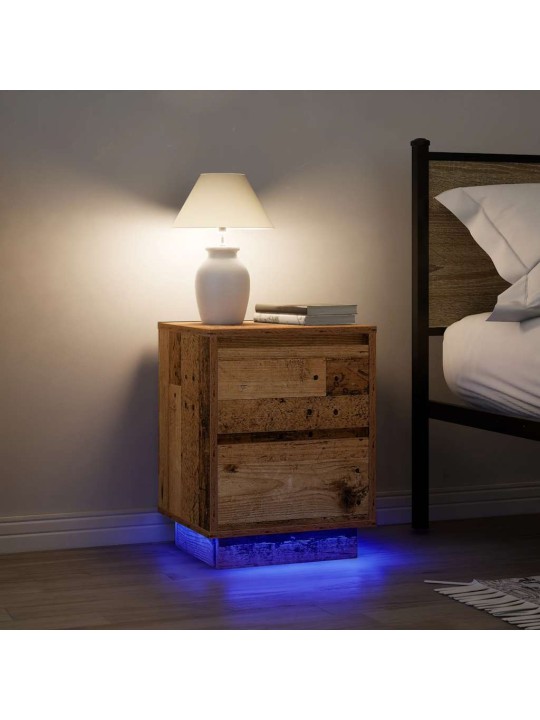 Yöpöytäkaapit led-valoilla 2 kpl vanha puu 38x34x50 cm