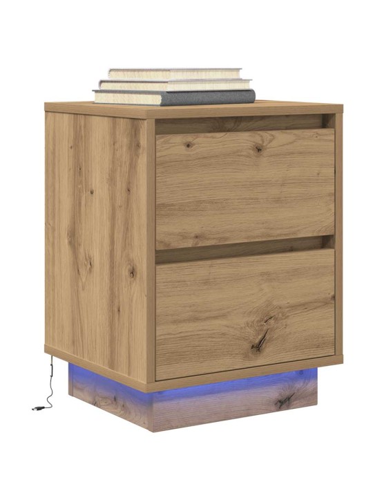 Yöpöytäkaapit led-valoilla 2 kpl artisan oak 38x34x50 cm