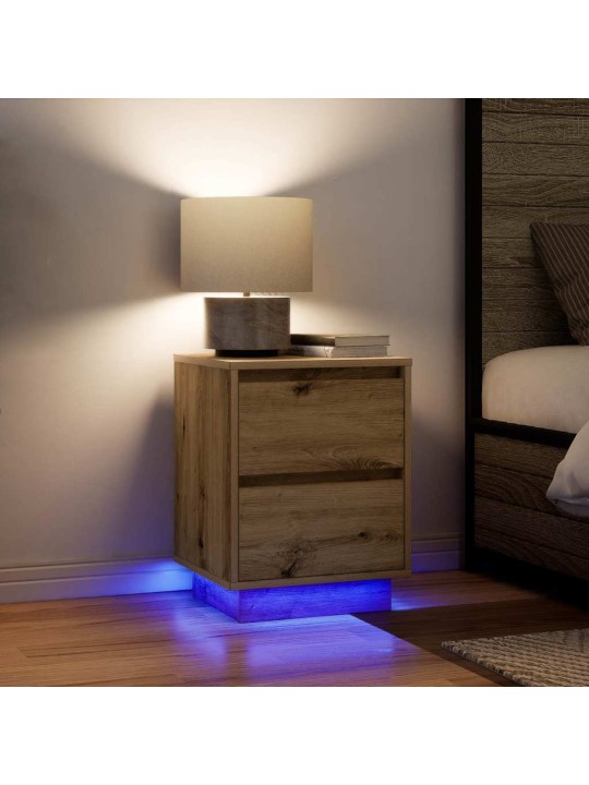 Yöpöytäkaapit led-valoilla 2 kpl artisan oak 38x34x50 cm