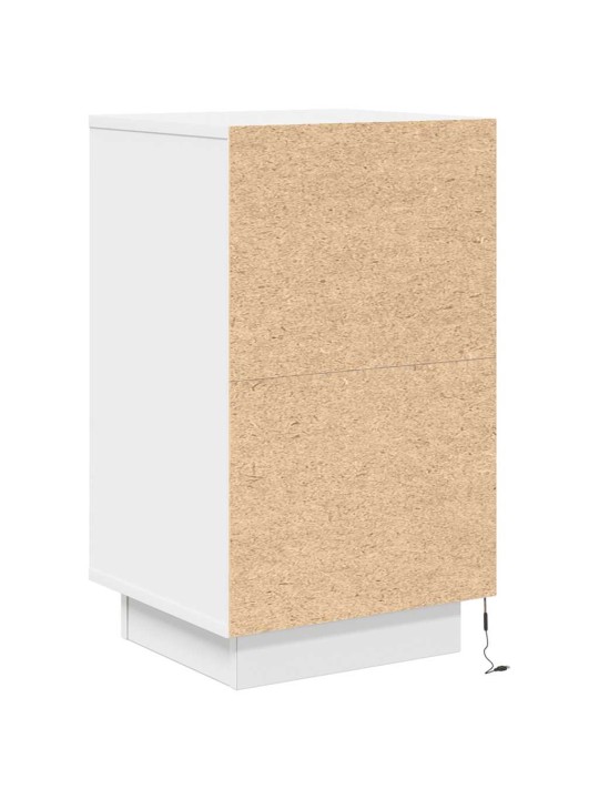 Yöpöytäkaappi led-valoilla valkoinen 38x34x65 cm