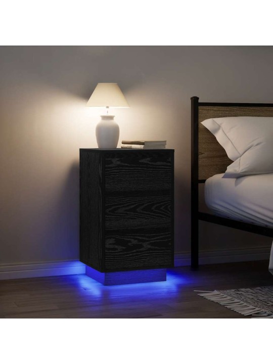 Yöpöytäkaappi led-valoilla musta 38x34x65 cm
