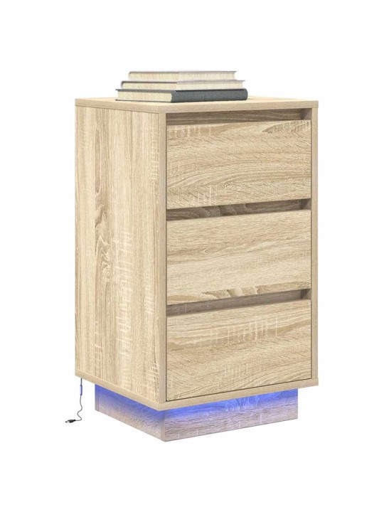 Yöpöytäkaappi led-valoilla sonoma tammi 38x34x65 cm
