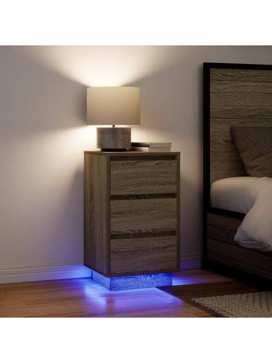 Yöpöytäkaappi led-valoilla sonoma tammi 38x34x65 cm