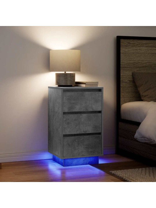 Yöpöytäkaappi led-valoilla betoninharmaa 38x34x65 cm