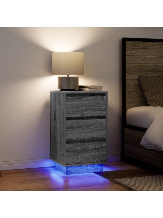 Yöpöytäkaappi led-valoilla harmaa sonoma 38x34x65 cm