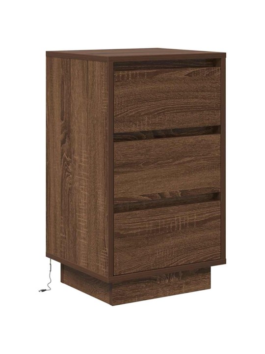 Yöpöytä led-valoilla ruskea tammi 38x34x65 cm