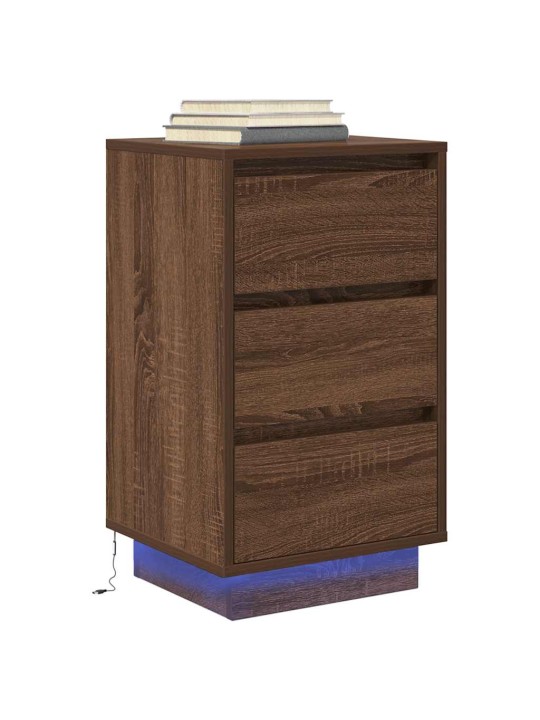 Yöpöytä led-valoilla ruskea tammi 38x34x65 cm