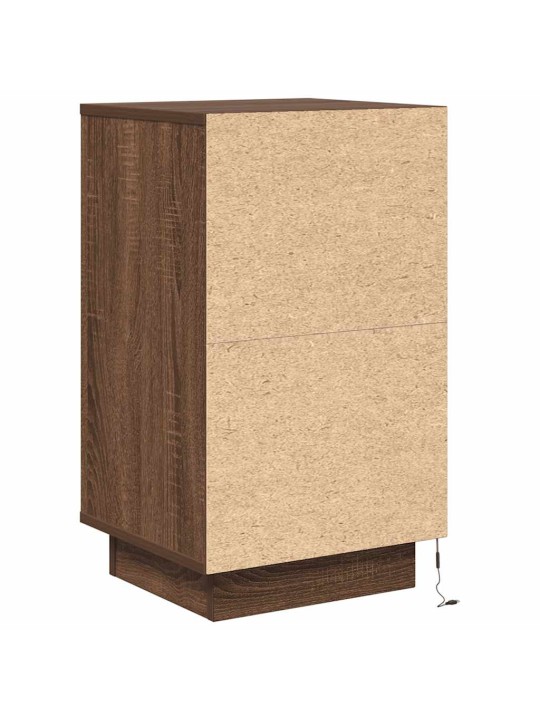 Yöpöytä led-valoilla ruskea tammi 38x34x65 cm
