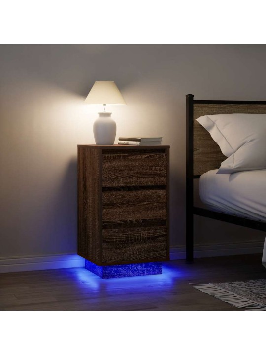 Yöpöytä led-valoilla ruskea tammi 38x34x65 cm