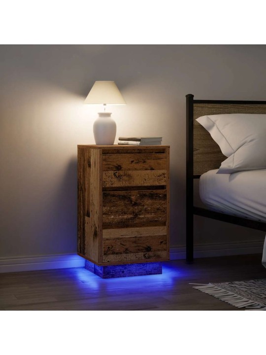 Yöpöytäkaappi led-valoilla vanha puu 38x34x65 cm