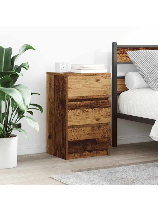 Yöpöytäkaapit 3 laatikolla 2 kpl vanha puu 39x35x65 cm