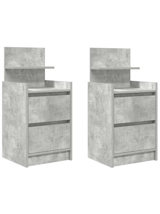 Yöpöytäkaapit 2 laatikkoa 2 kpl betoninharmaa 38x34x80 cm
