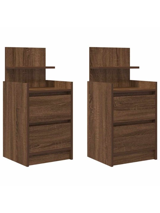 Yöpöytäkaapit 2 laatikkoa 2 kpl ruskea tammi 38x34x80 cm