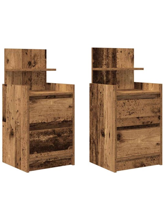 Yöpöytäkaapit 2 laatikkoa 2 kpl vanha puu 38x34x80 cm