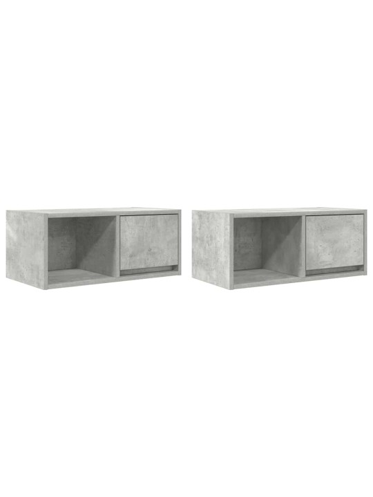 Tv-seinäkaapit 2 kpl betoninharmaa 60x31x25,5 cm tekninen puu