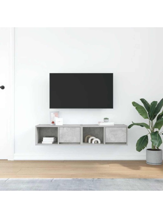 Tv-seinäkaapit 2 kpl betoninharmaa 60x31x25,5 cm tekninen puu