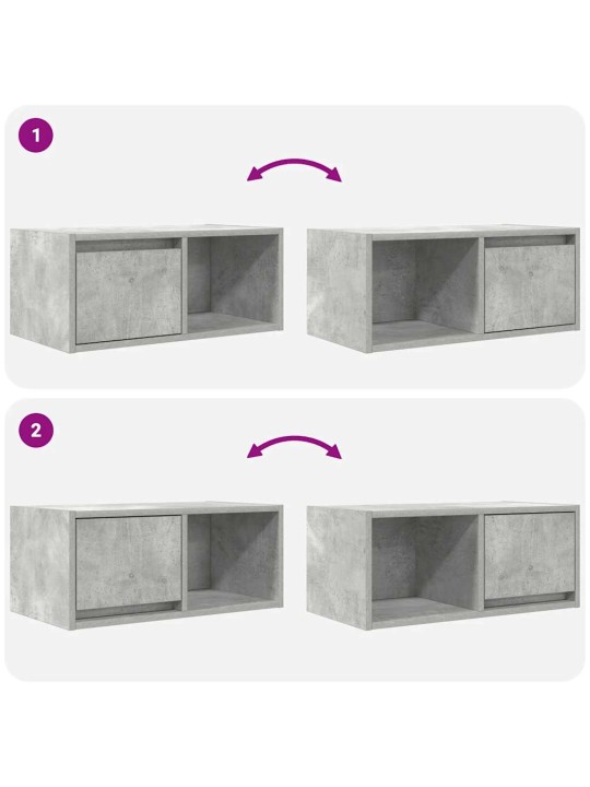 Tv-seinäkaapit 2 kpl betoninharmaa 60x31x25,5 cm tekninen puu
