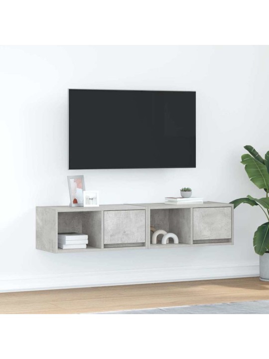 Tv-seinäkaapit 2 kpl betoninharmaa 60x31x25,5 cm tekninen puu