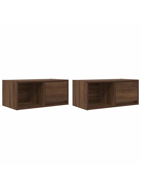 Tv-seinäkaapit 2 kpl ruskea tammi 60x31x25,5 cm tekninen puu