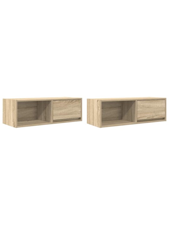 Tv-seinäkaapit 2 kpl sonoma-tammi 80x31x25,5 cm tekninen puu