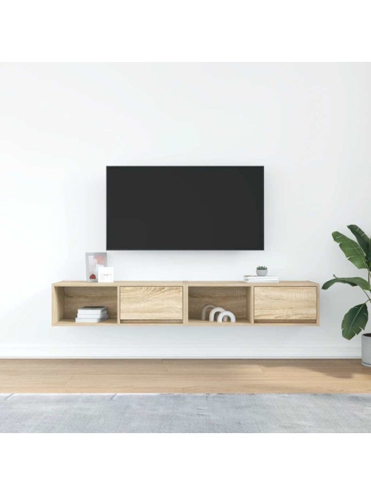 Tv-seinäkaapit 2 kpl sonoma-tammi 80x31x25,5 cm tekninen puu