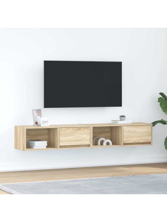Tv-seinäkaapit 2 kpl sonoma-tammi 80x31x25,5 cm tekninen puu