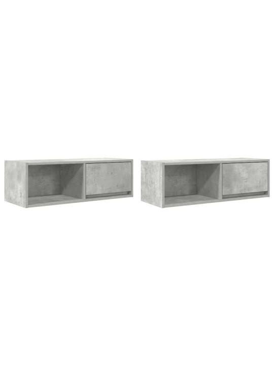 Tv-seinäkaapit 2 kpl betoninharmaa 80x31x25,5 cm tekninen puu