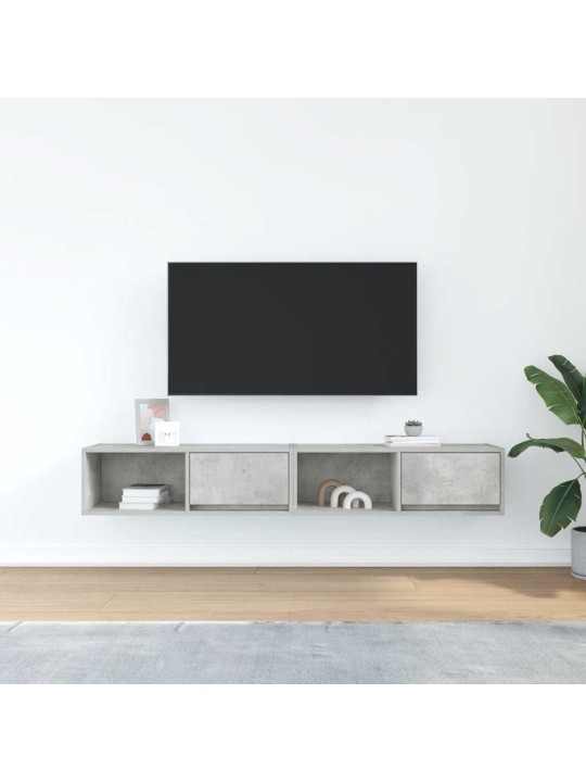 Tv-seinäkaapit 2 kpl betoninharmaa 80x31x25,5 cm tekninen puu
