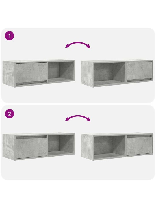 Tv-seinäkaapit 2 kpl betoninharmaa 80x31x25,5 cm tekninen puu