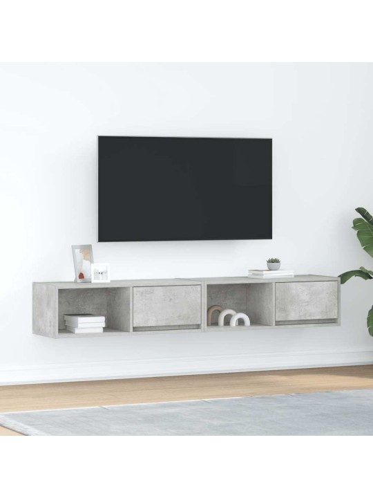 Tv-seinäkaapit 2 kpl betoninharmaa 80x31x25,5 cm tekninen puu