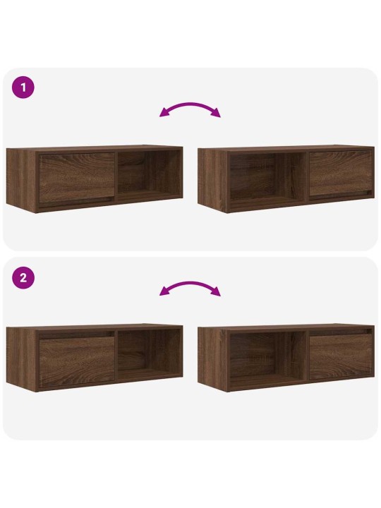 Tv-seinäkaapit 2 kpl ruskea tammi 80x31x25,5 cm tekninen puu