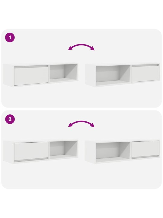 Tv-seinäkaapit 2 kpl valkoinen 100x31x25,5 cm tekninen puu