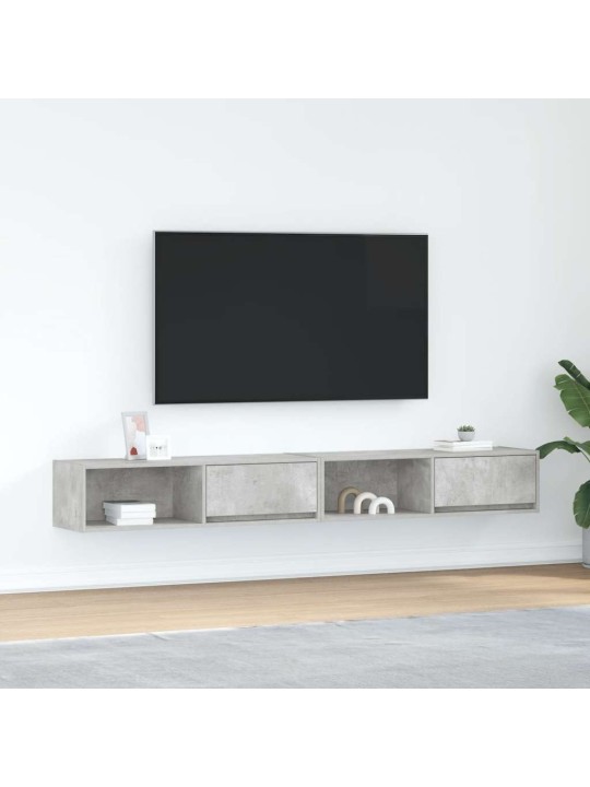 Tv-seinäkaapit 2 kpl betoninharmaa 100x31x25,5 cm tekninen puu