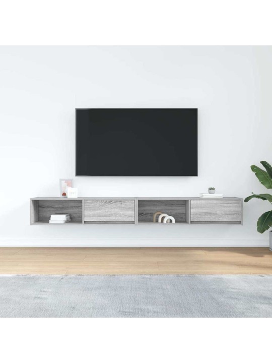 Tv-seinäkaapit 2 kpl harmaa sonoma 100x31x25,5 cm tekninen puu