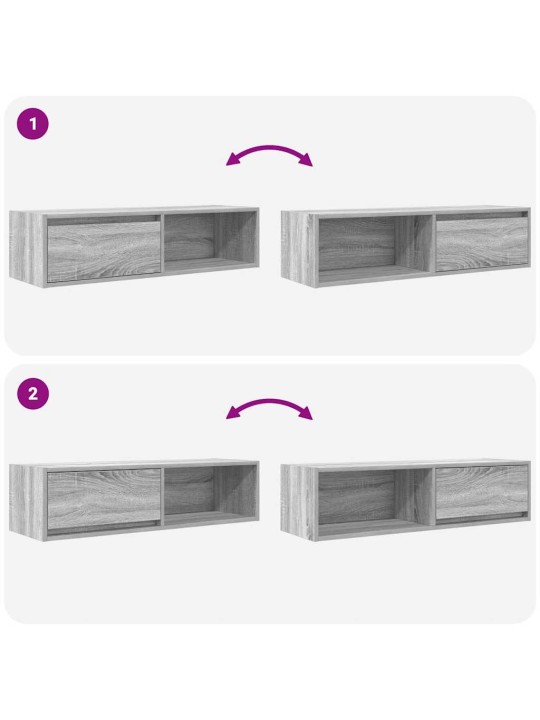 Tv-seinäkaapit 2 kpl harmaa sonoma 100x31x25,5 cm tekninen puu