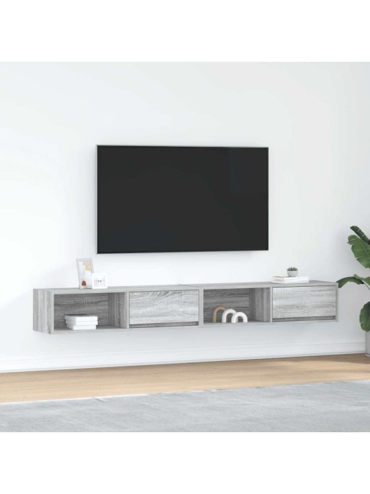 Tv-seinäkaapit 2 kpl harmaa sonoma 100x31x25,5 cm tekninen puu