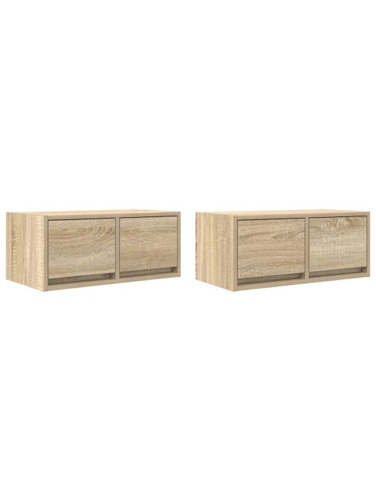Tv-seinäkaapit 2 kpl sonoma-tammi 60x31x25,5 cm tekninen puu