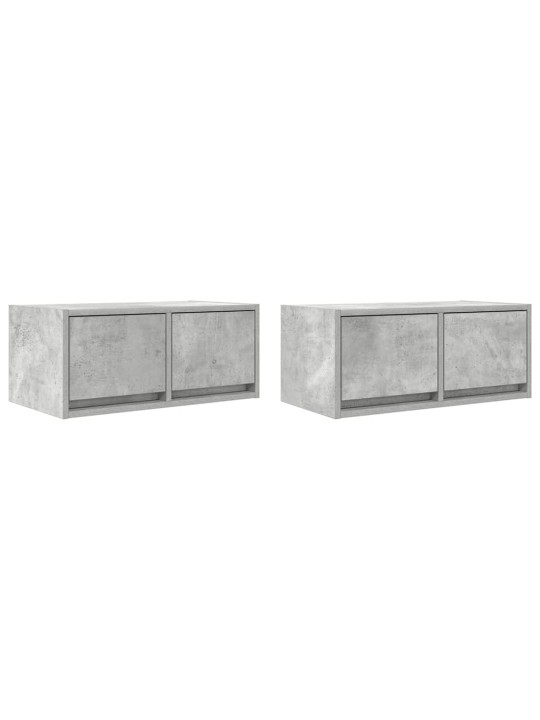 Tv-seinäkaapit 2 kpl betoninharmaa 60x31x25,5 cm tekninen puu