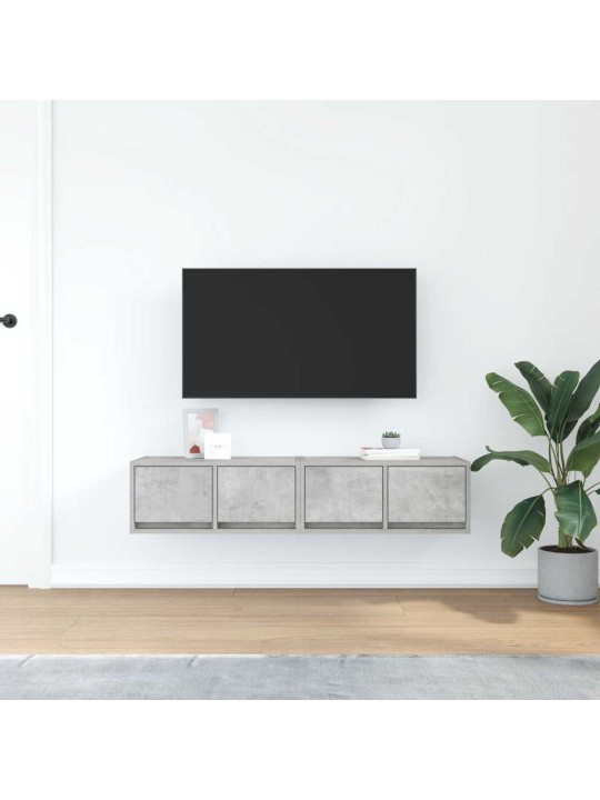 Tv-seinäkaapit 2 kpl betoninharmaa 60x31x25,5 cm tekninen puu