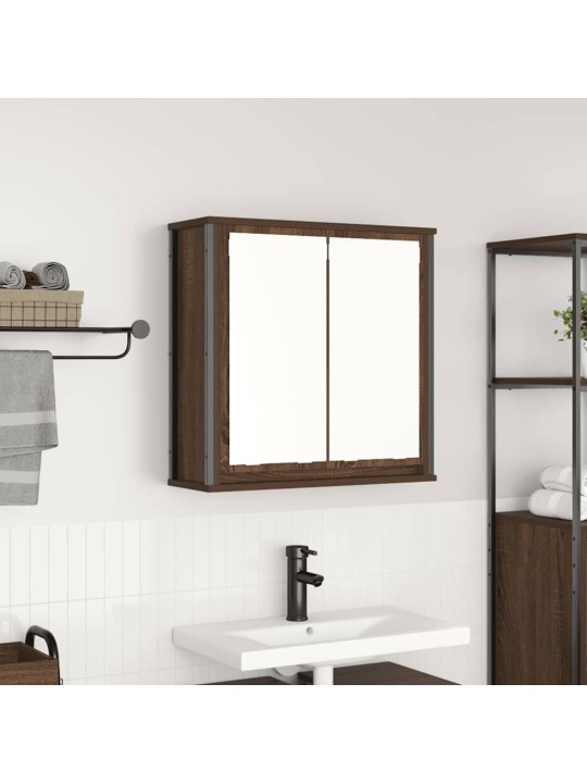 Kylpyhuoneen seinäkaappi peilillä ruskea tammi 60x21x60 cm