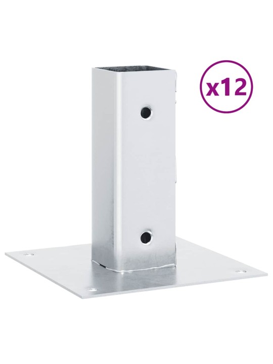 Pylväiden jalustat neliö 12 kpl hopea 46x46 mm galvanoitu teräs
