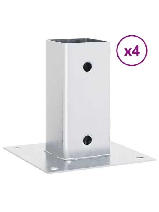 Pylväiden jalustat neliö 4 kpl hopea 61x61 mm galvanoitu teräs