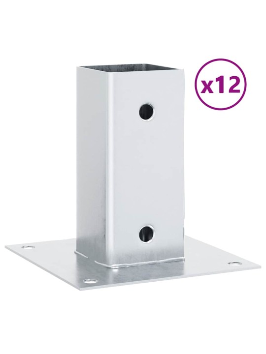 Pylväiden jalustat neliö 12 kpl hopea 61x61 mm galvanoitu teräs