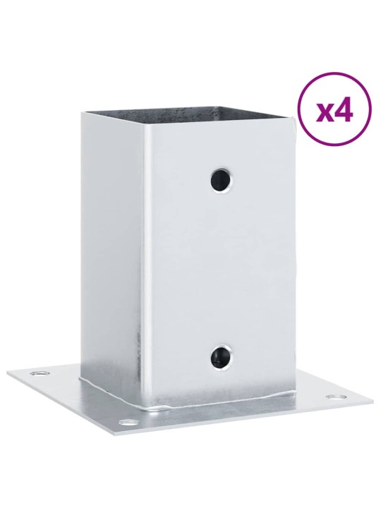 Pylväiden jalustat neliö 4 kpl hopea 81x81 mm galvanoitu teräs