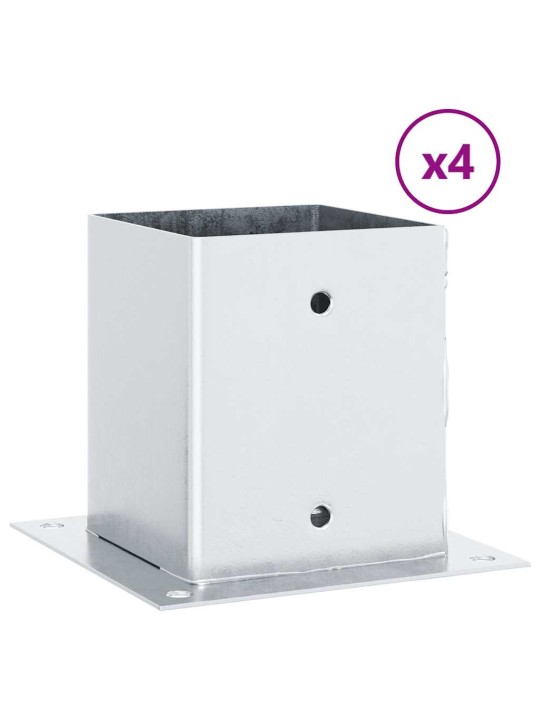Pylväiden jalustat neliö 4 kpl hopea 101x101mm galvanoitu teräs
